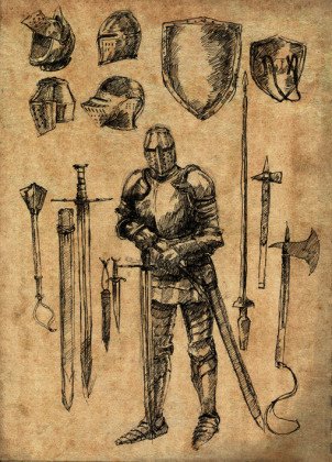 Diagram showing a knight's equipment