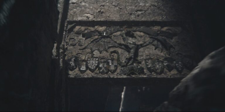 Символическое изображение церемонии, на которой Рейнира (дракон с распростертыми крыльями) объявлена наследницей Визериса